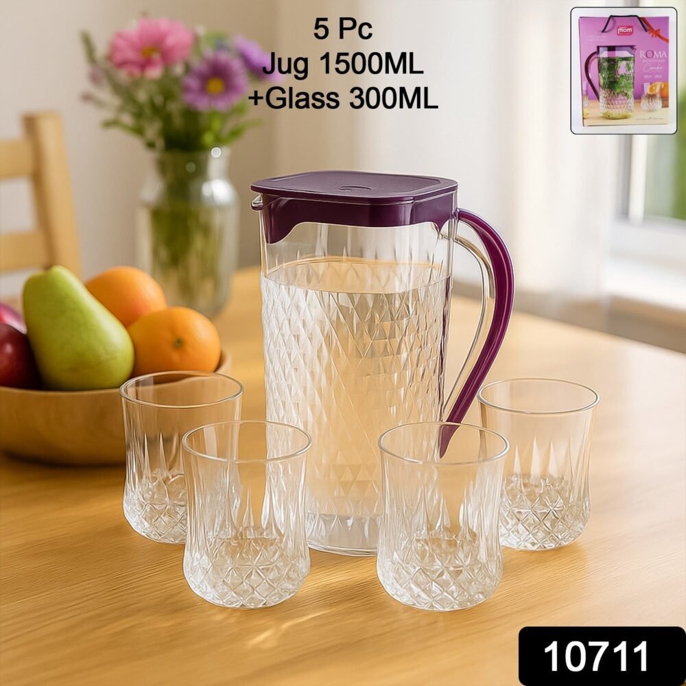 Plastic Jug with Glasses Combo – 5-Piece BPA-Free Serving Set