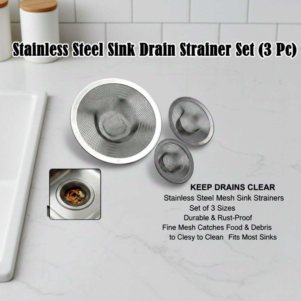 10869_ss_sink_strainer_3pc_set.jpg Stainless Steel Sink Drain Strainer Set – Prevents Clogs & Odors