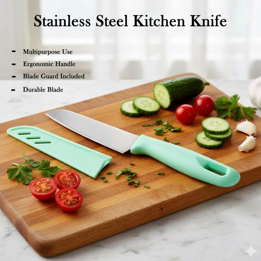 11004_kitchen_knife_with_ergonomic_handle.jpg Stainless Steel Kitchen Knife – Ergonomic Soft Grip & Protective Cover