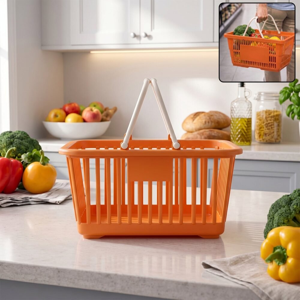 11380-01-no-sku_68e302dd-063b-47e7-9484-7ac38f0c3114.jpg Plastic Storage Basket with Foldable Handles – Compact & Durable Organiser