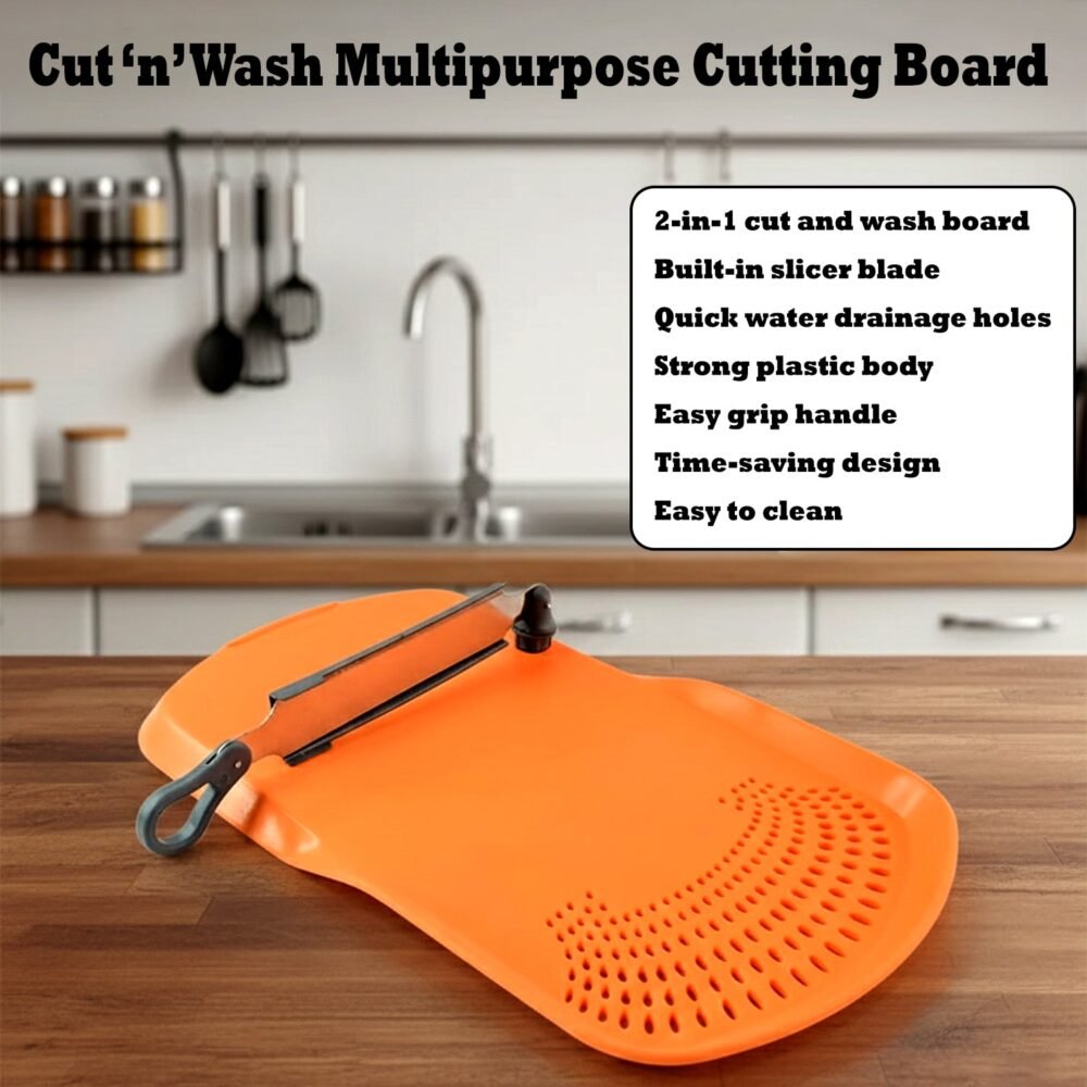 Cut 'n' Wash Multipurpose Cutting Board – Integrated Strainer & Knife