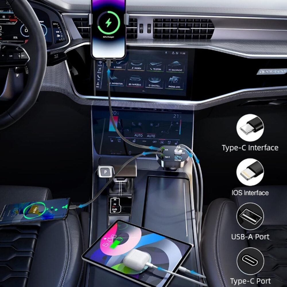 4-in-1 Car Charger – Dual Cables & 120W Super Fast Power