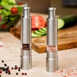 12113_thumb_presser_mini_pepper_grinder.jpg Thumb Press Grinder ñ Steel Salt & Pepper Mill | ProChef Gadgets