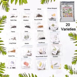 Vegetable & Flower Seeds Combo – 20 Varieties for Home Garden