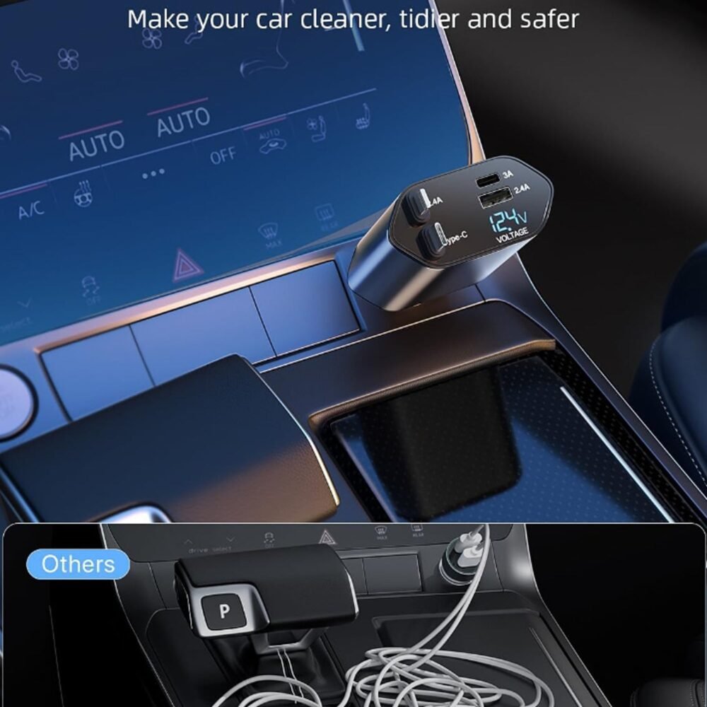 4-in-1 Car Charger – Dual Cables & 120W Super Fast Power