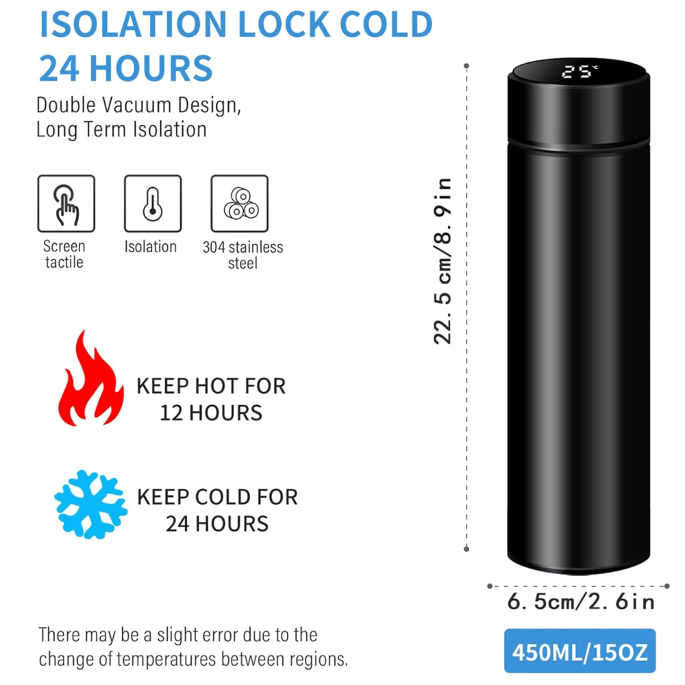 Smart Vacuum Insulated Water Bottle – LED Temperature Display 500ml