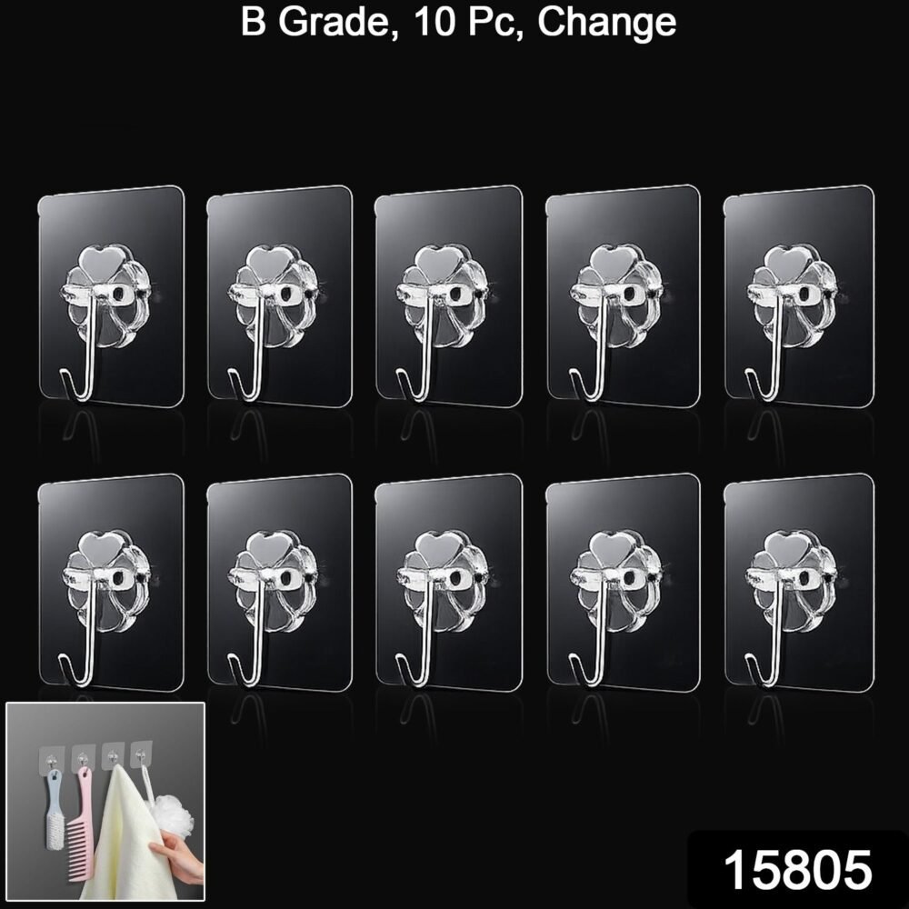 Strong Transparent Adhesive Wall Hooks – 10 Pc Set for Home & Kitchen
