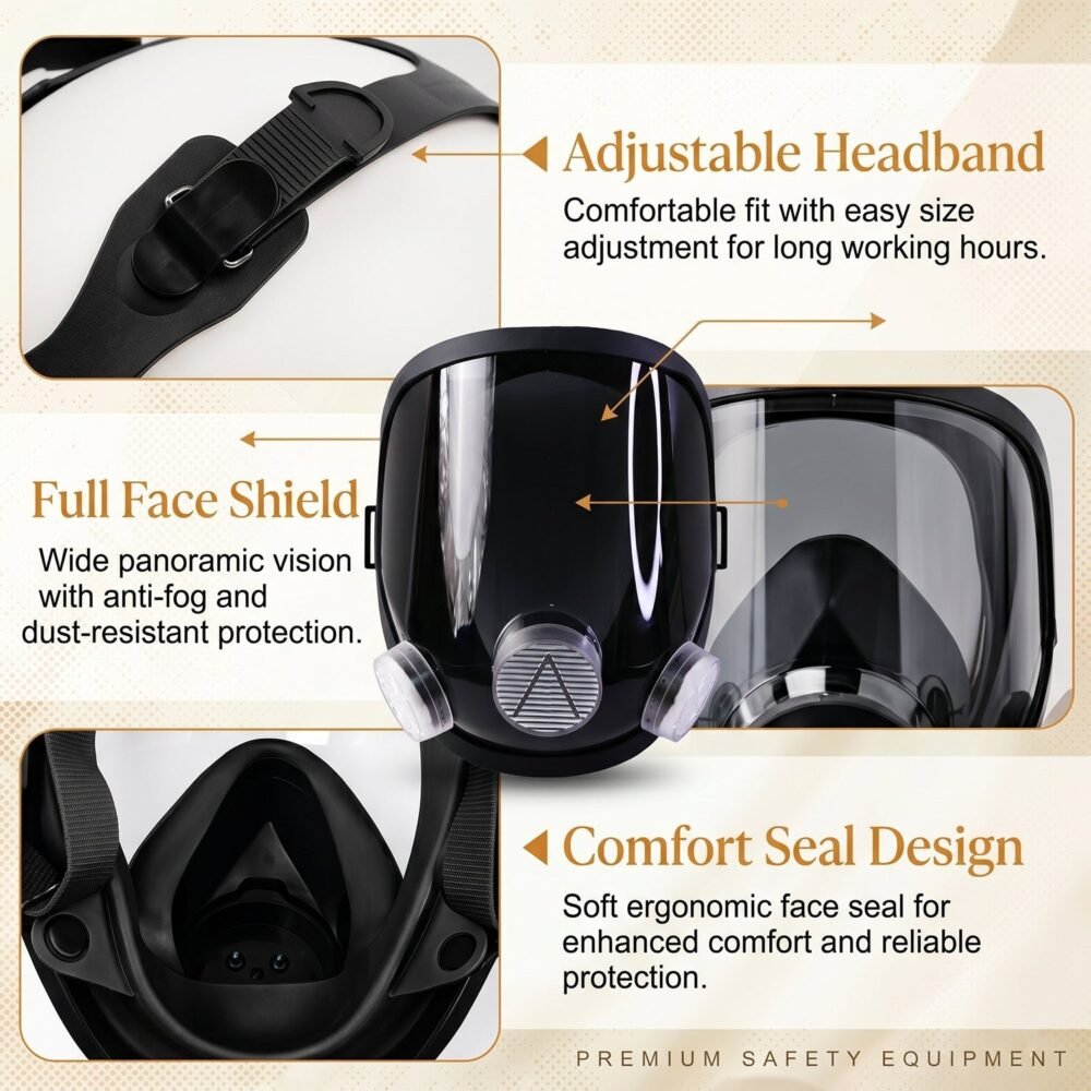 Full Face Safety Respirator Mask – Dual Filters & Clear Visor for Protection