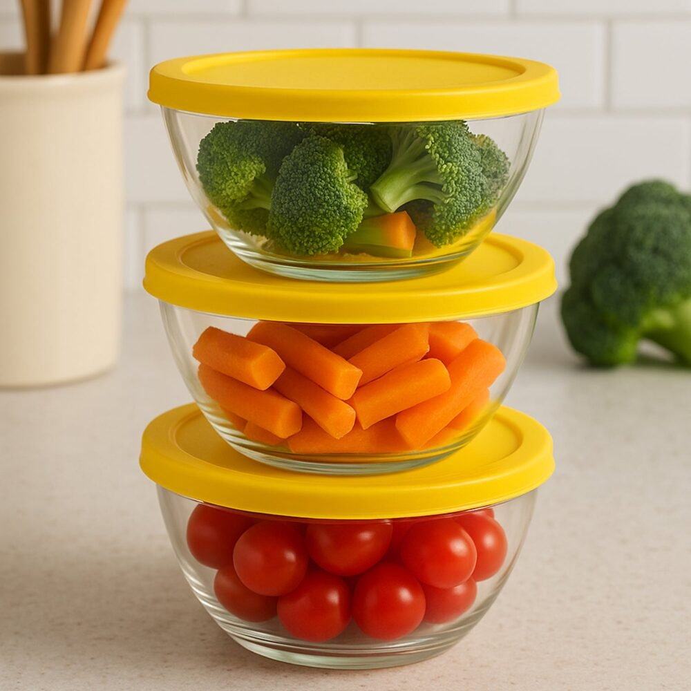 Glass Bowl Set with Lids – Multipurpose Microwave Safe (3 pcs)
