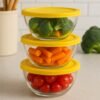 Glass Bowl Set with Lids – Multipurpose Microwave Safe (3 pcs)