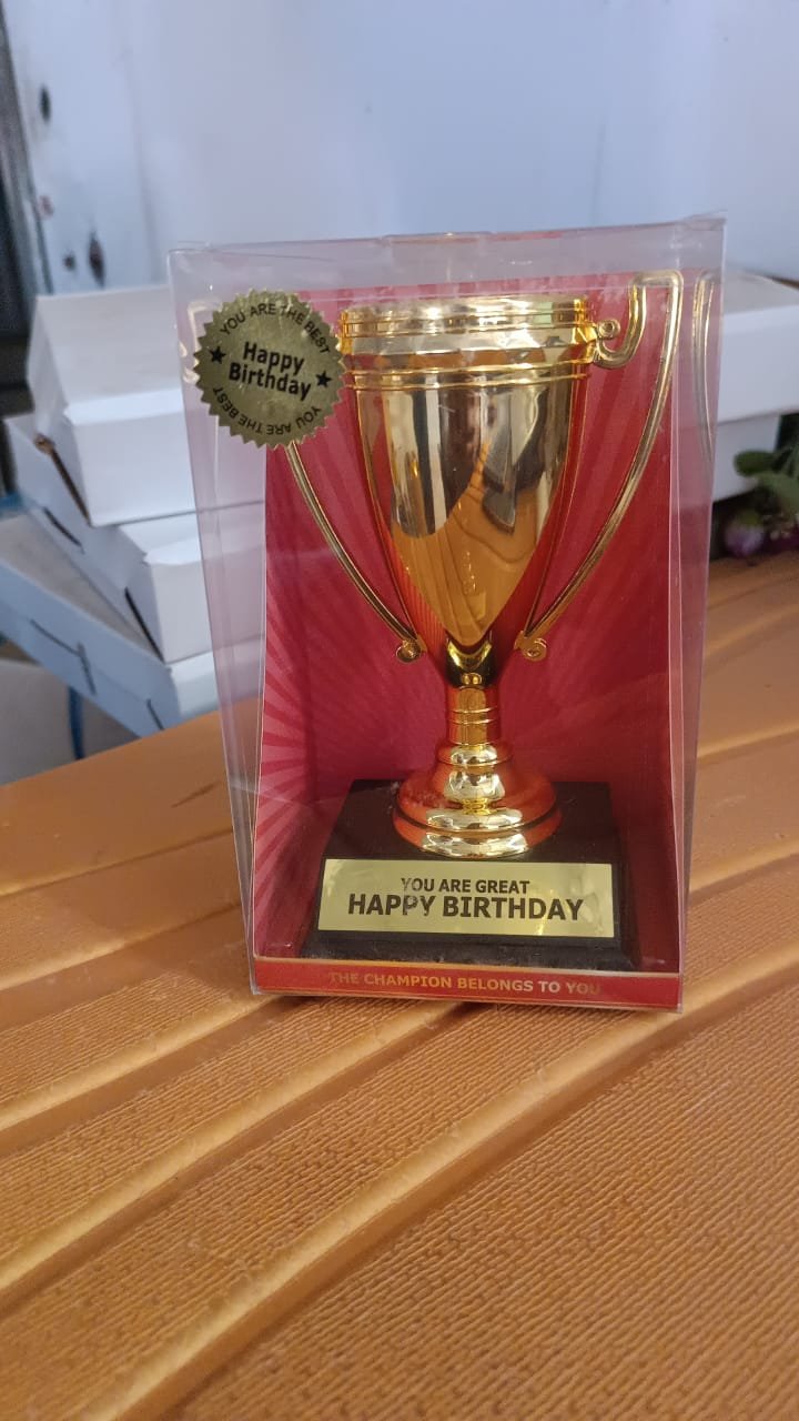 Golden Birthday Trophy – Premium Plastic Award with Base
