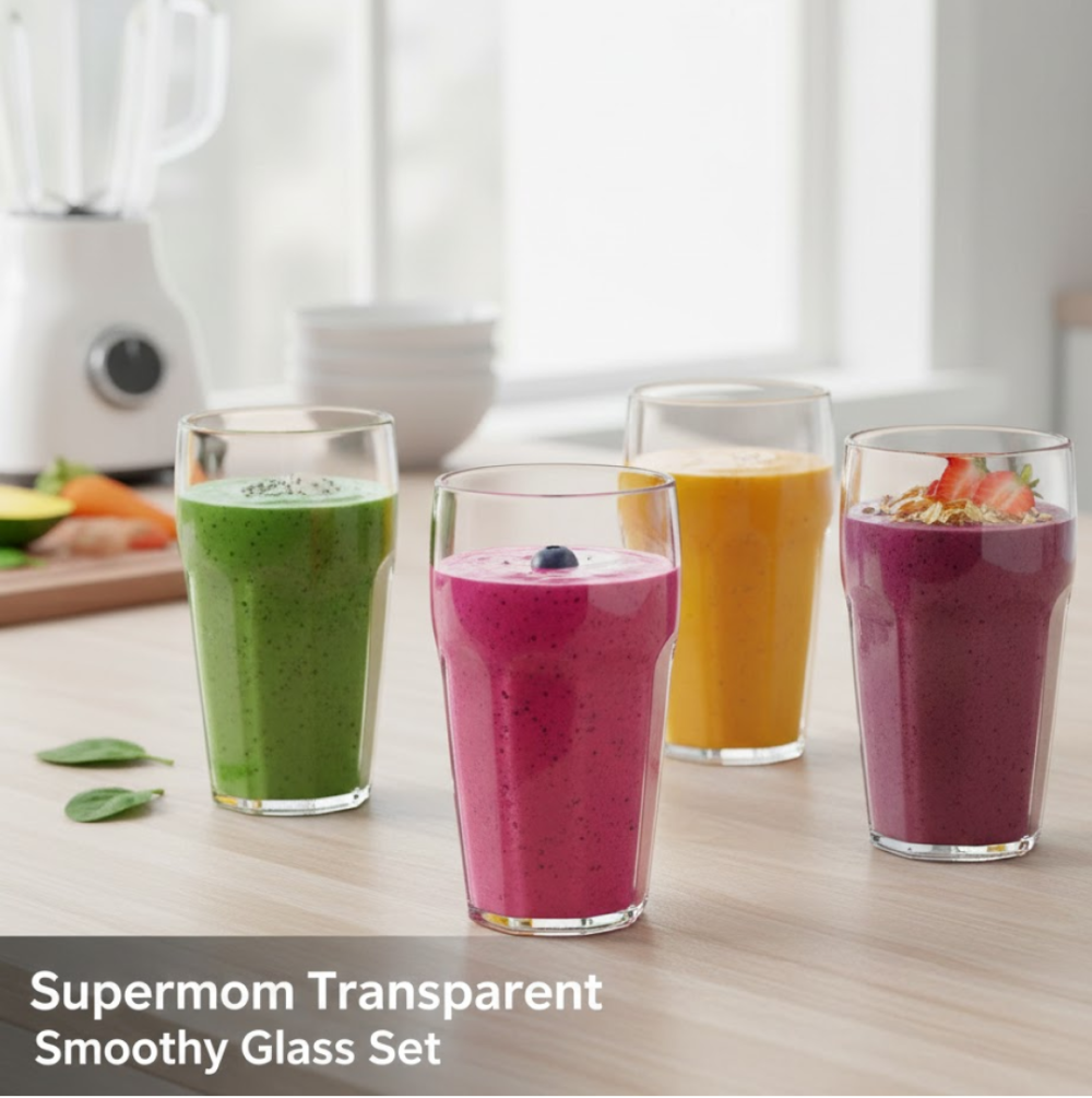 Transparent Smoothie Glass Set – 6 Durable 300ml Tumblers