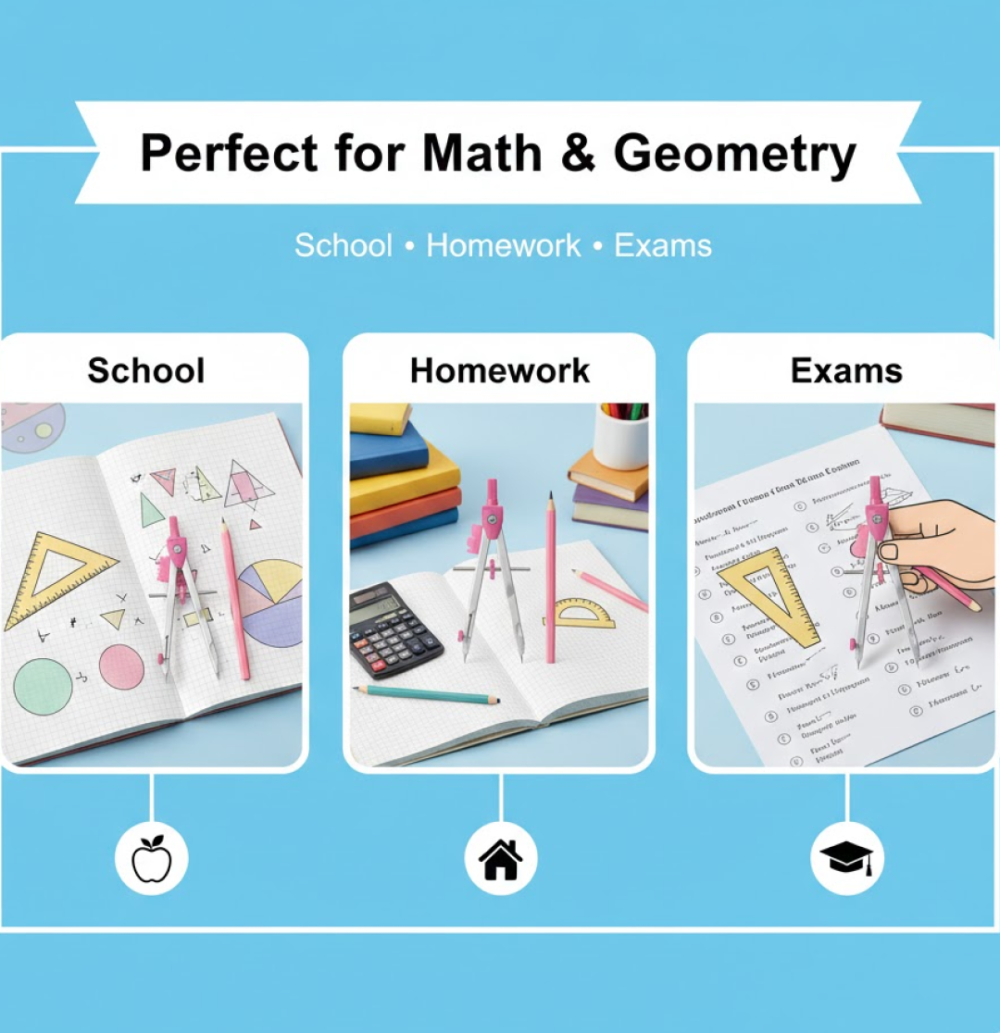 Student Geometry Compass Set – 4-in-1 Precision Drawing Kit