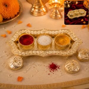 Kankavati – Elegant 3-Compartment Puja Holder for Sacred Rituals