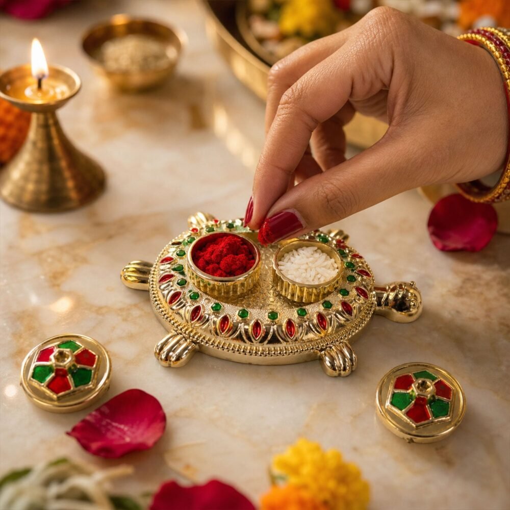 Kumkum Holder – Tortoise Shape for Puja & Rituals with Twin Compartments