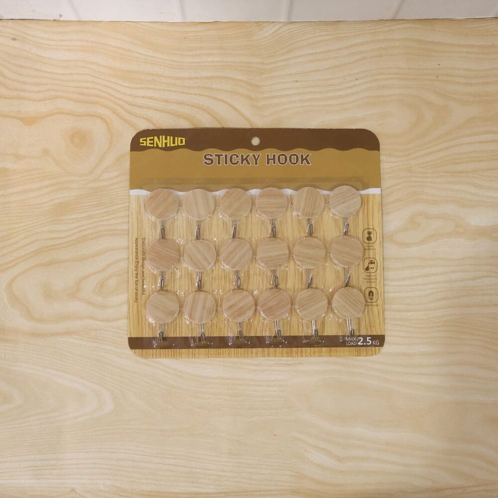Self-Adhesive Wall Hooks – No Drill, Stylish Wooden Finish