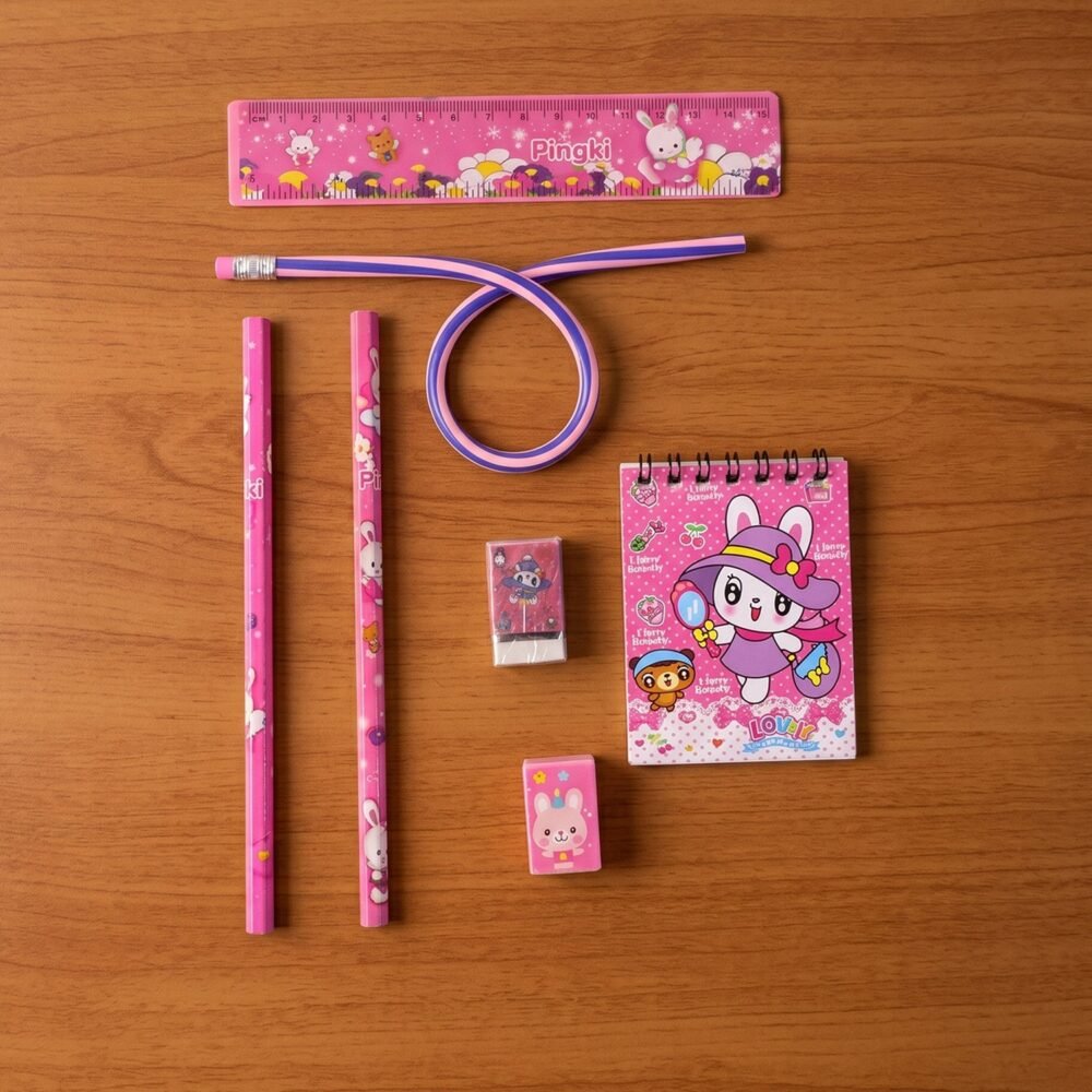 Kids Stationery Set – 7-in-1 Cute Pink Gift Pack for Girls