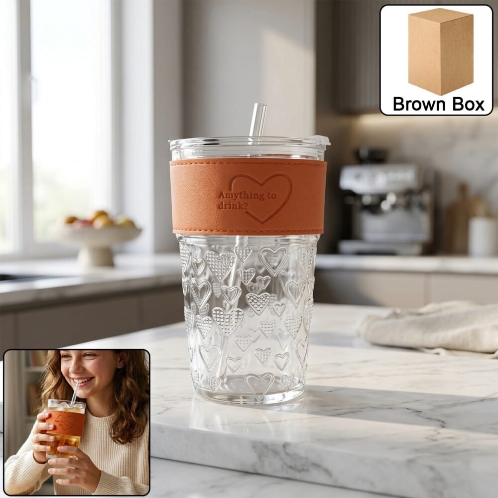 Glass Drinking Tumbler – Spill-Resistant Lid & Elegant Design