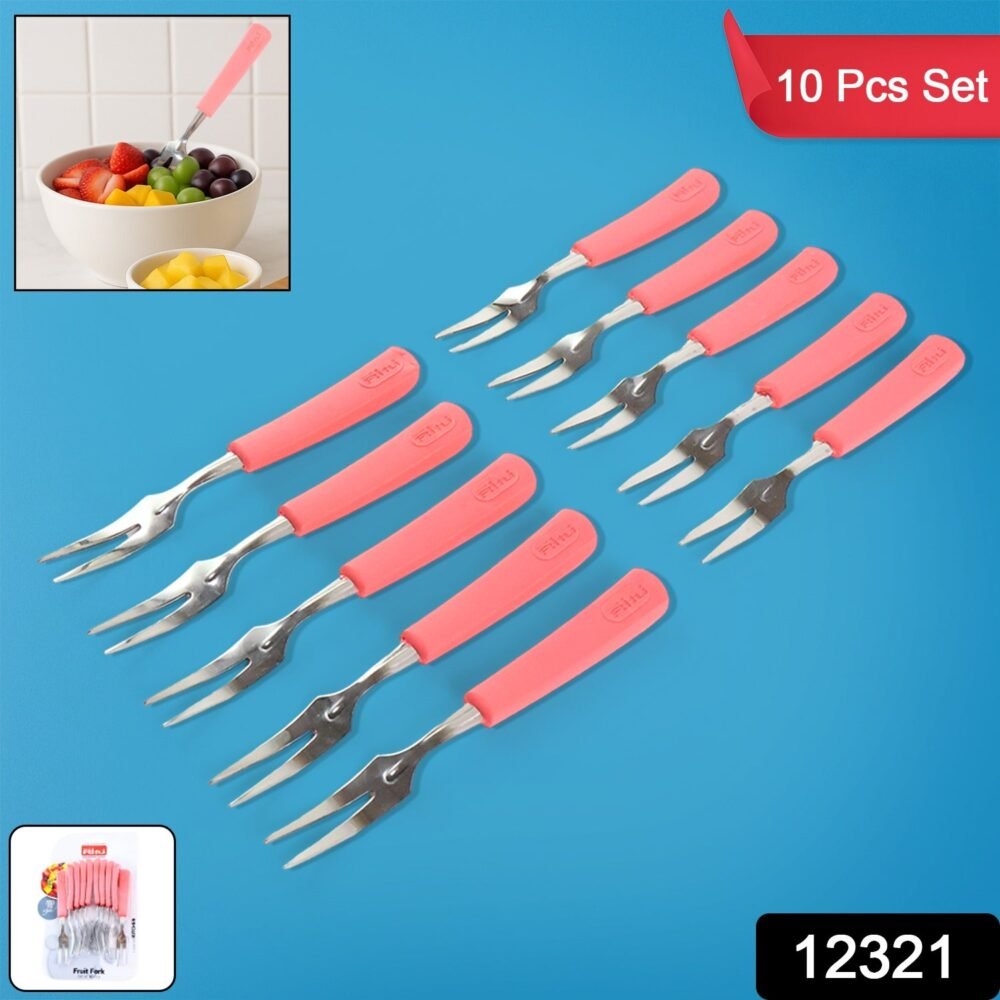 Stainless Steel Fruit Fork Set – 10 Durable Mini Forks with Soft Grip