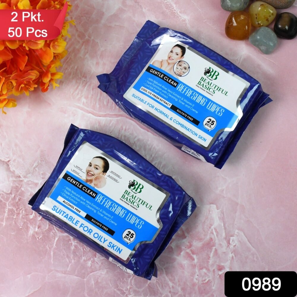 Oily Skin Face Wipes ñ Refreshing Cleansing | Beautiful Basics (2x50)