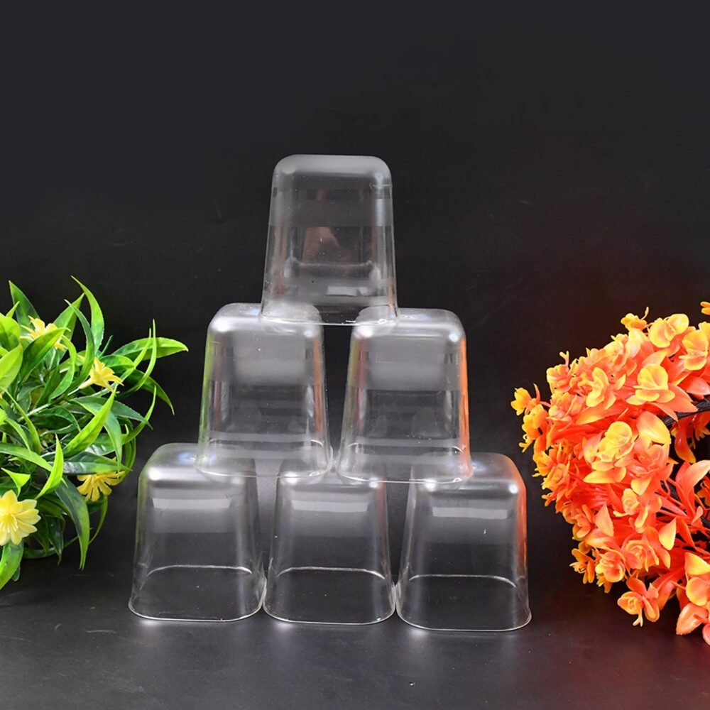 Transparent Diamond Plastic Glass Set – 6 Pieces with Tray