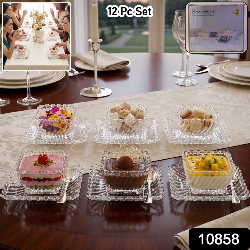 Glassware Serving Set – Elegant 12-Piece Snack & Dessert Plate Collection