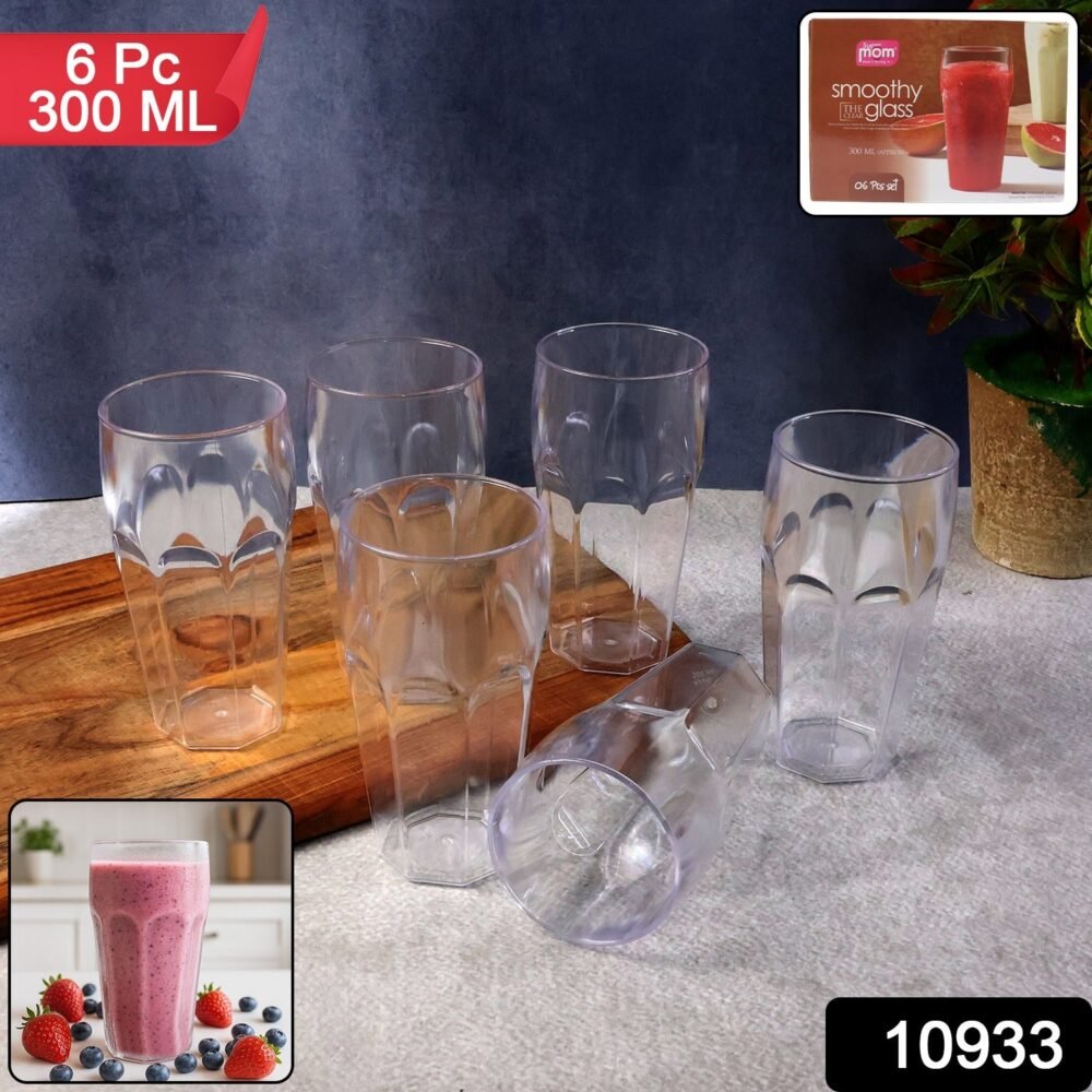 Transparent Smoothie Glass Set – 6 Durable 300ml Tumblers