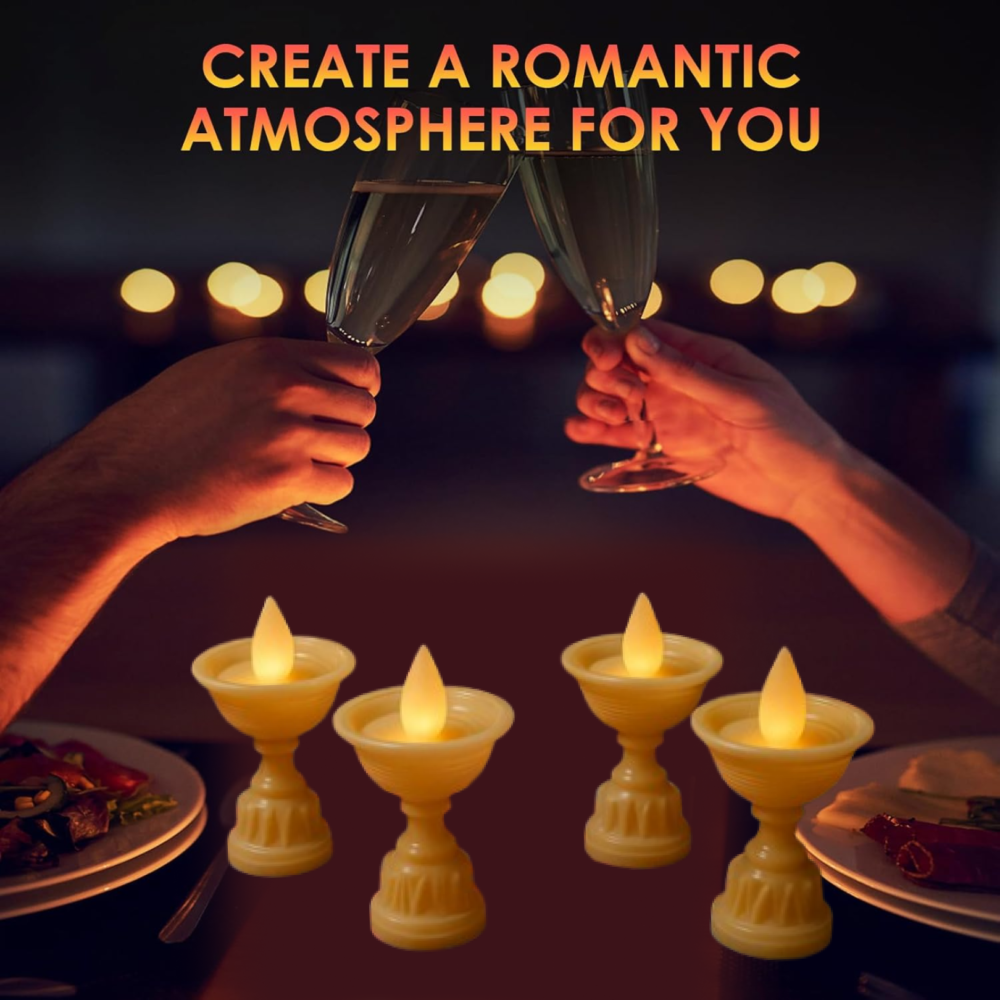 Water Sensor LED Diyas Set – Flameless White Decorative Lights