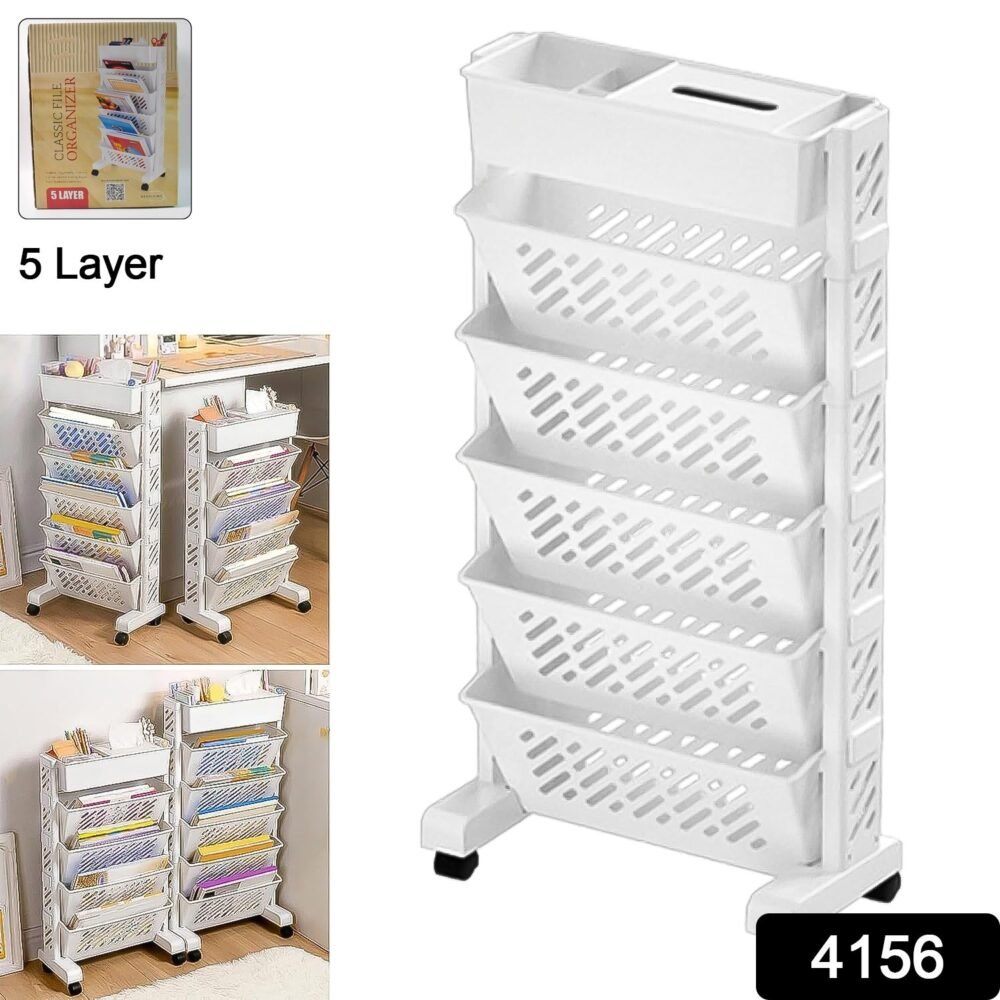 373.jpg Movable Plastic Bookshelf – Large 5-Tier Rotatable Organizer
