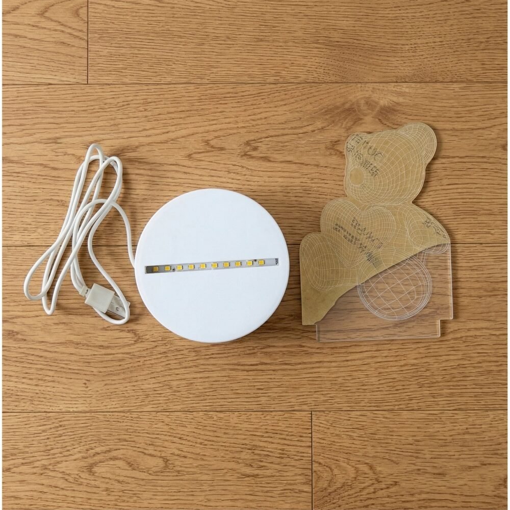 3D Teddy Bear Night Lamp – Captivating Heart Illusion for Kids and Home