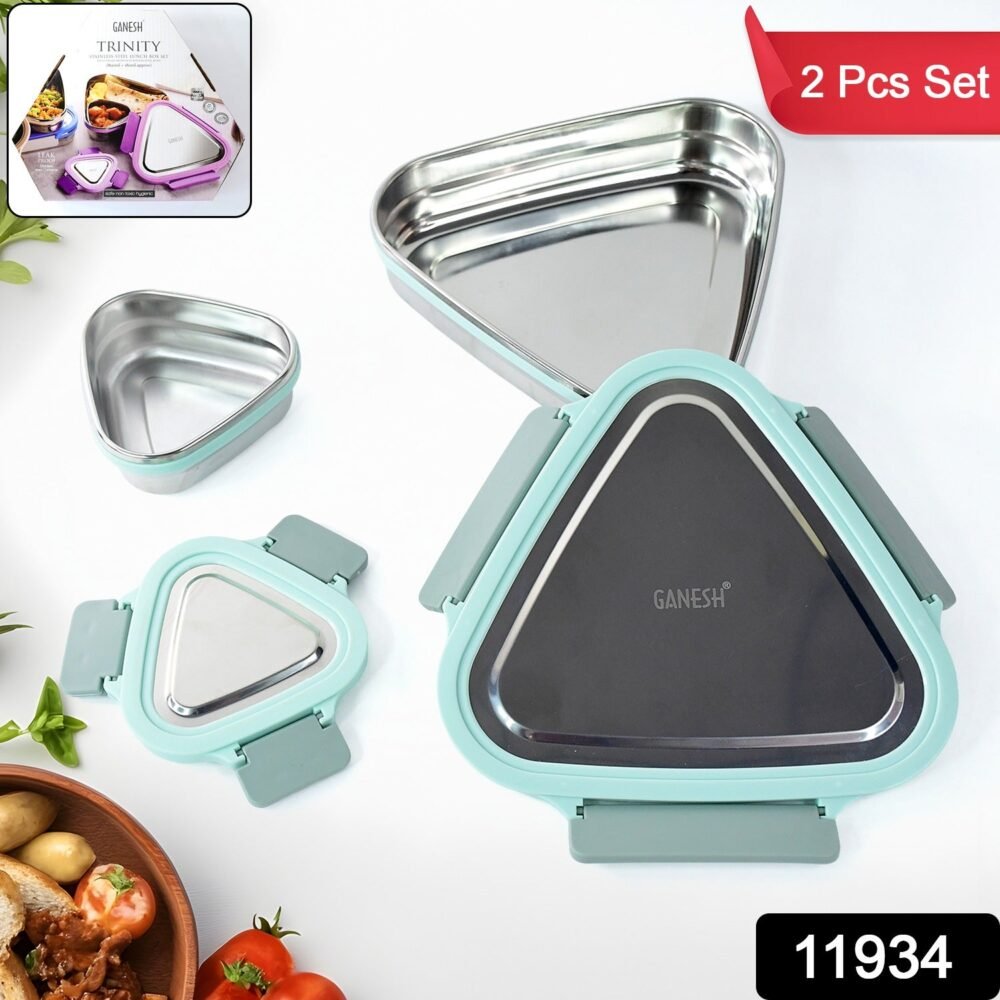 Triangle Stainless Steel Lunch Box Set – Compact Leakproof 2-Piece Tiffin