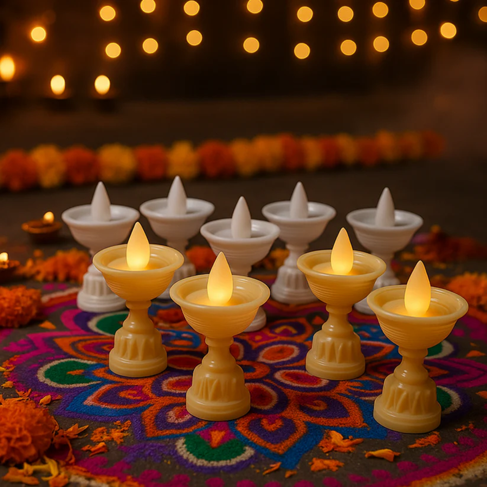 Water Sensor LED Diyas Set – Flameless White Decorative Lights