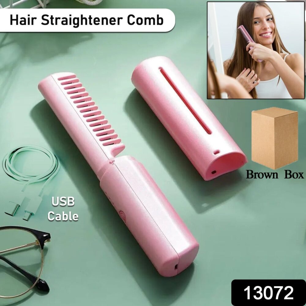 Mini Hair Straightener Brush – Cordless & Rechargeable for Travel
