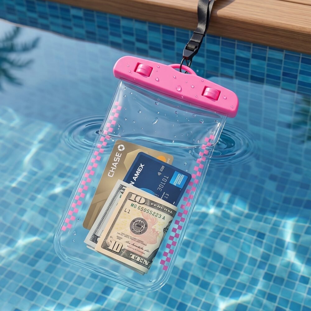 4905_pool_demo.jpg Waterproof Mobile Pouch Cover – Transparent & Secure with Lanyard