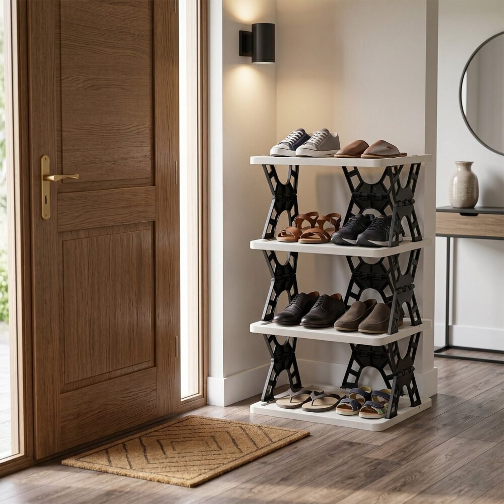 Multipurpose Foldable 4 Layer Storage Rack – Space Saving Organizer