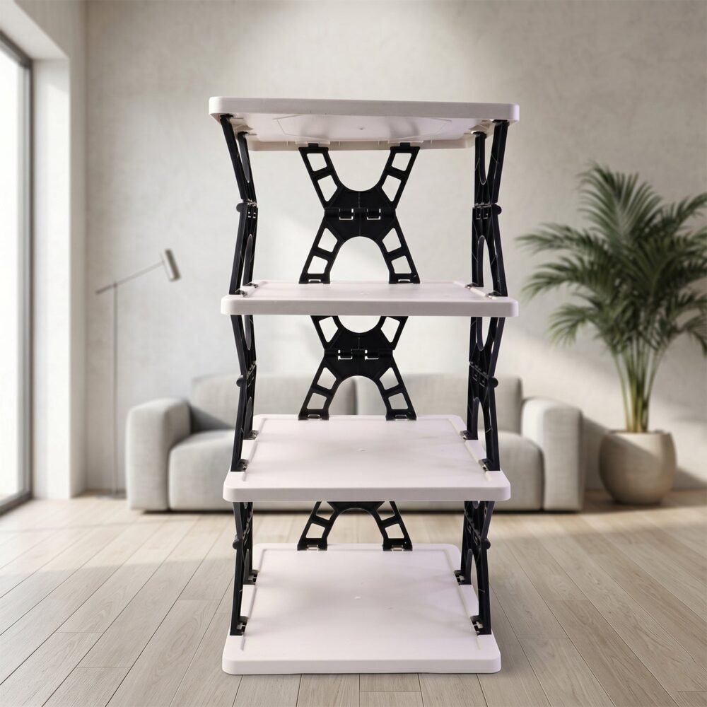 Multipurpose Foldable 4 Layer Storage Rack – Space Saving Organizer