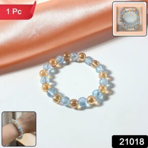 Dual-Tone Crystal Beaded Stretch Bracelet – Elegant Slip-On Design