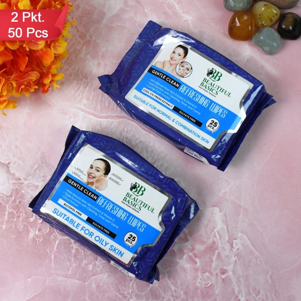 Oily Skin Face Wipes ñ Refreshing Cleansing | Beautiful Basics (2x50)