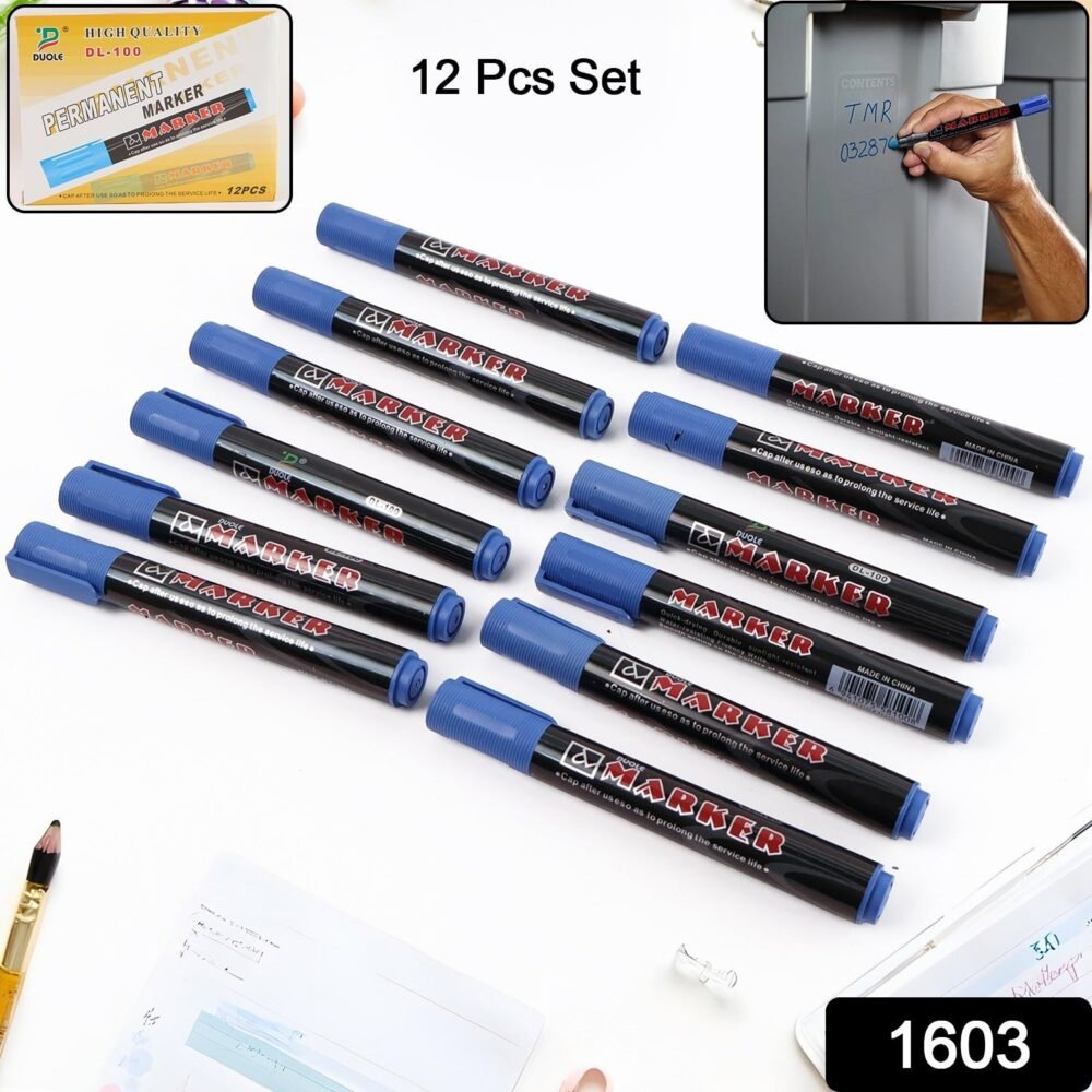 Permanent Blue Marker Pens – Vibrant, Waterproof 12-Pack