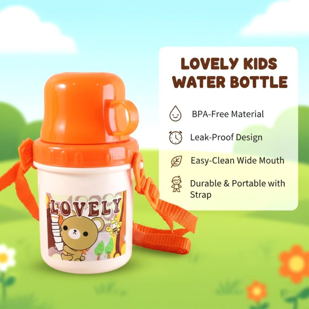 Kids Plastic Cartoon Cup with Lid & Strap – Spill Resistant 350 ML