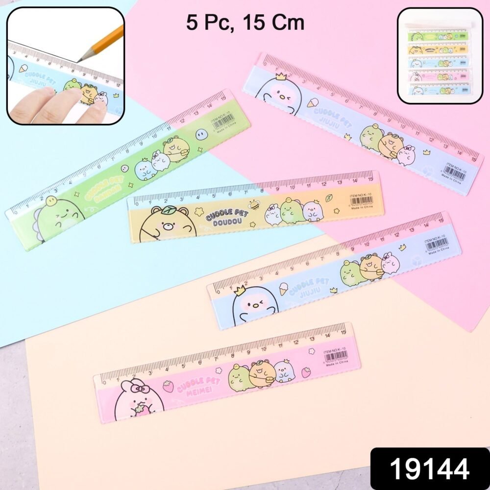 Plastic Ruler Set for Kids – Durable Cartoon Design, 5 Pieces