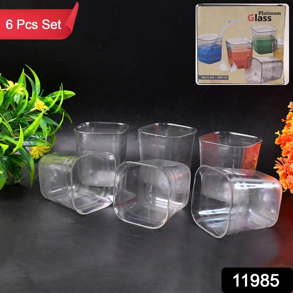Transparent Diamond Plastic Glass Set – 6 Pieces with Tray