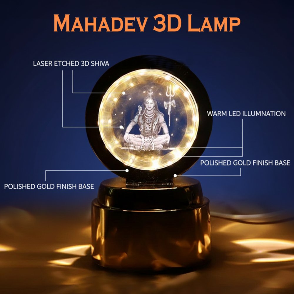 Mahadev 3D Crystal Ball Night Light – Rotating LED Decorative Lamp