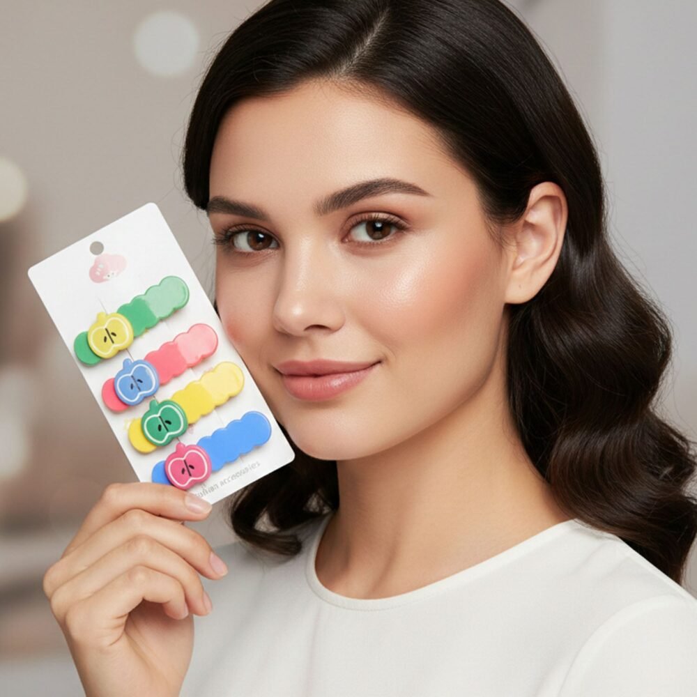Apple Design Hair Clips – Colorful 4-Pc Set for Girls