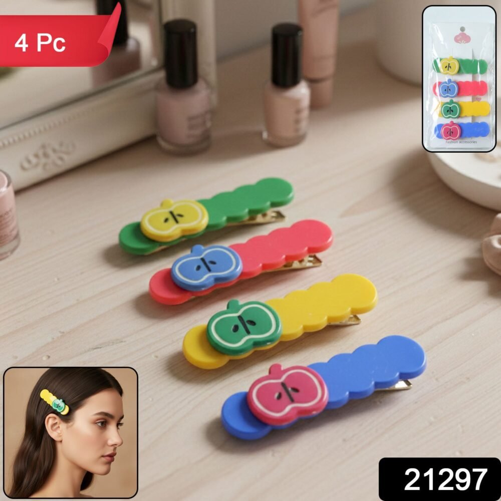 Apple Design Hair Clips – Colorful 4-Pc Set for Girls