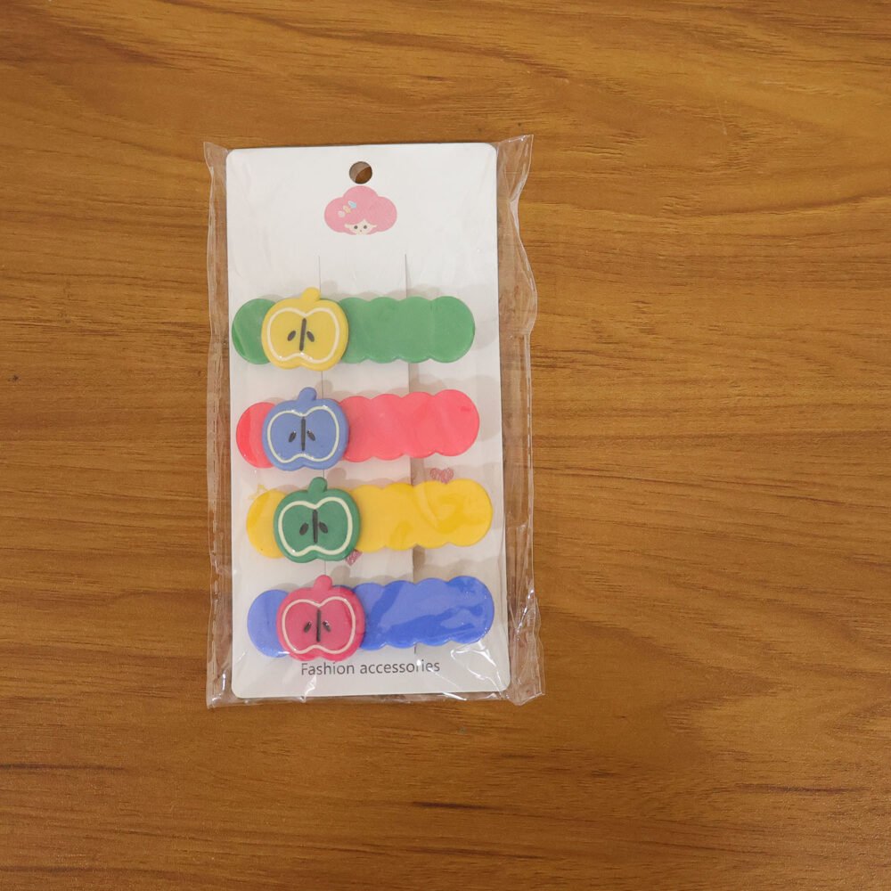 Apple Design Hair Clips – Colorful 4-Pc Set for Girls