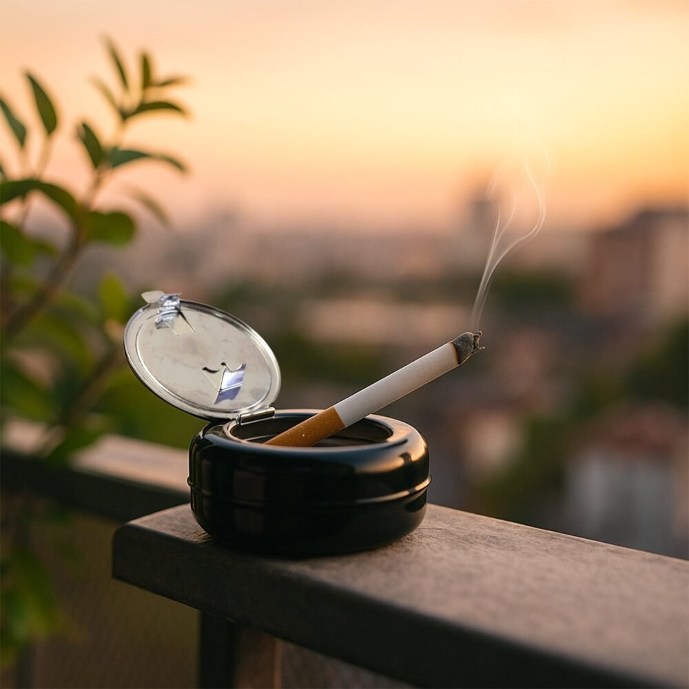 Round Smokeless Ashtray with Lid – Windproof & Easy Clean