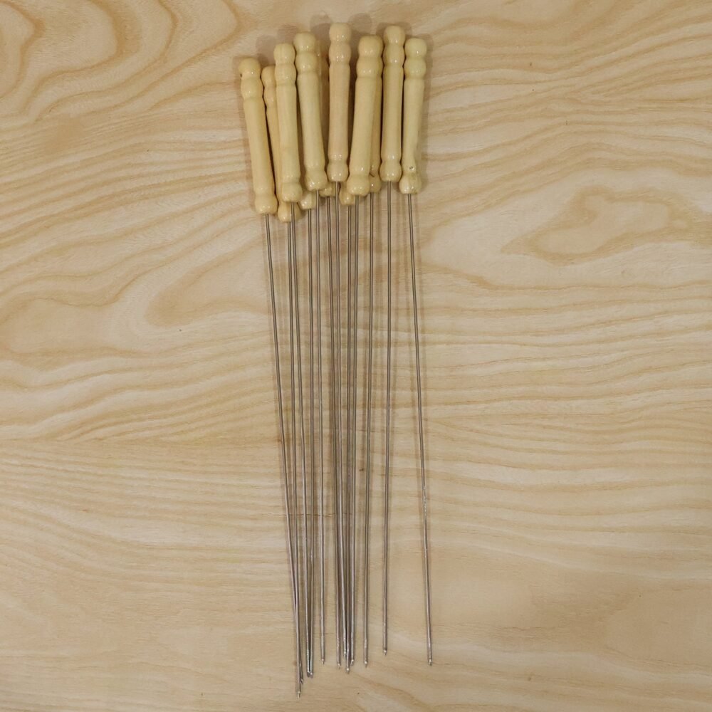 Stainless Steel BBQ Skewers – Reusable Grilling Sticks with Wooden Handle