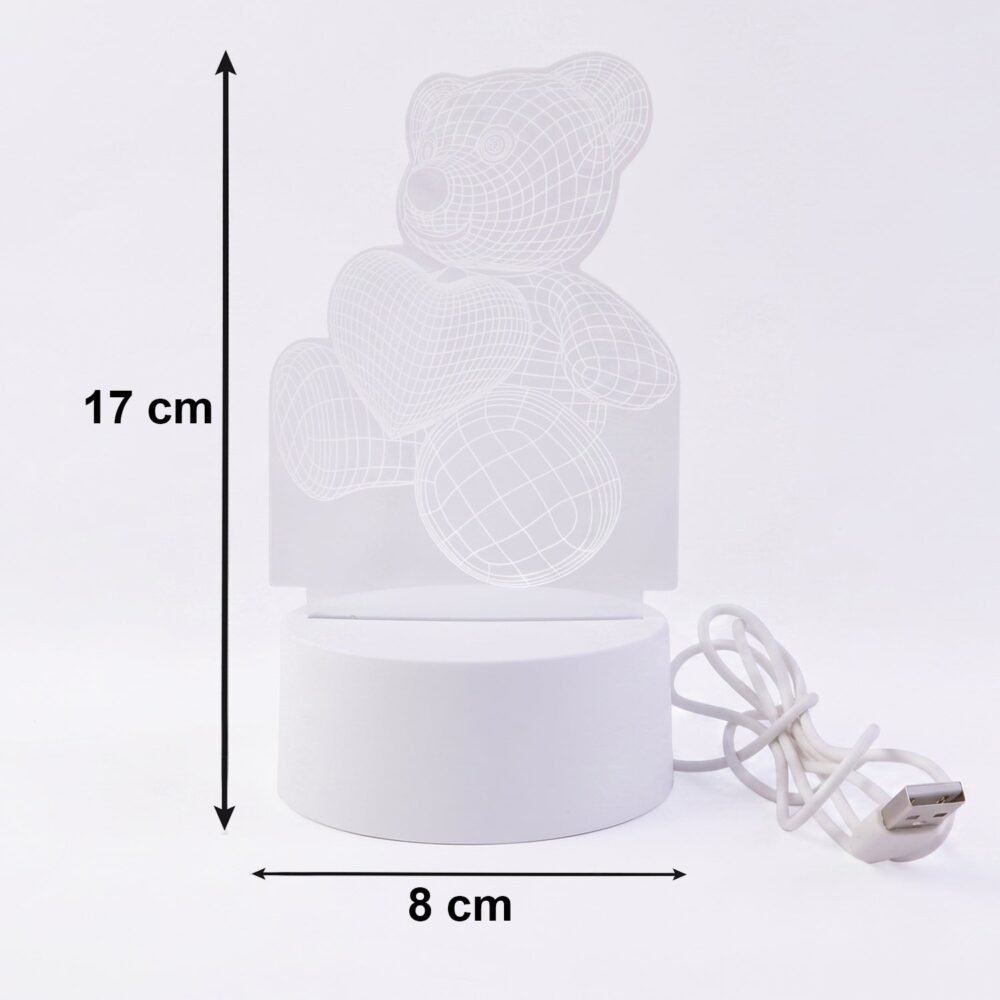 3D Teddy Bear Night Lamp – Captivating Heart Illusion for Kids and Home