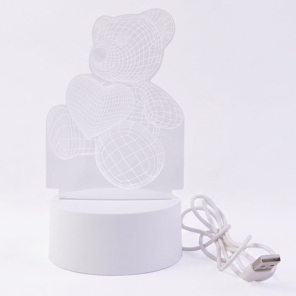 3D Teddy Bear Night Lamp – Captivating Heart Illusion for Kids and Home